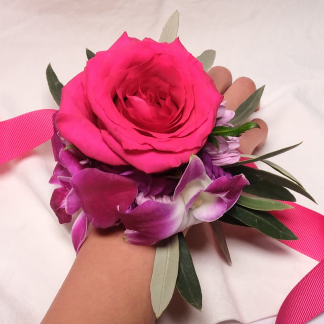 Wrist Corsage - Vibrant Pink Rose